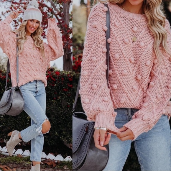 VICI Pom Pom Sweater Pink Balloon Sleeve size Small - Picture 2 of 8